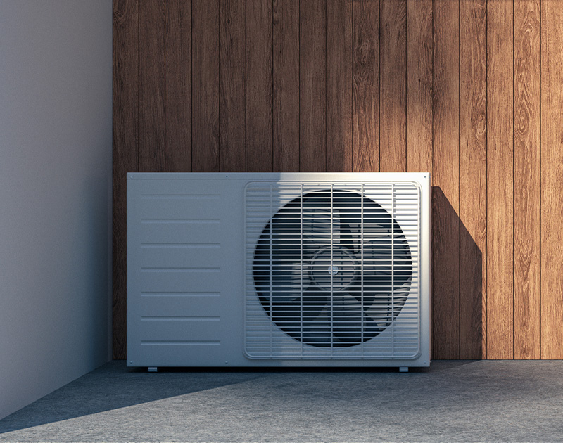 air conditioning unit against wooden wall cool air circulation maintenance